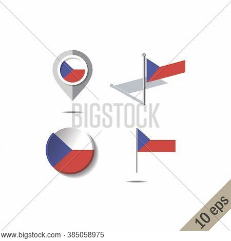 Map Pins With Flag Of Czech Repuplic - Vector Illustration