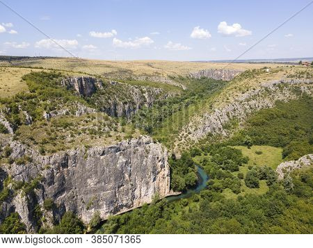 Aerial View Of Iskar Panega Geopark Along The Gold Panega River, Bulgaria
