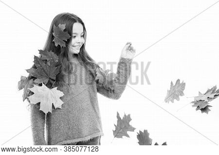 Hair Loss Concept. Remedies Damaged Hair. Kid Smiling White Background. Seasonal Hair Loss In Autumn