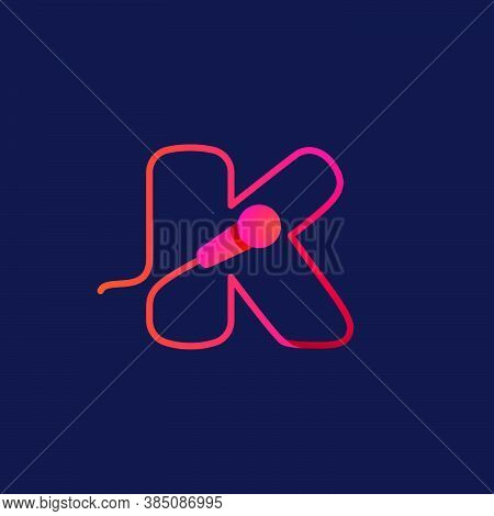 K Letter Logo Made Of Mike Cable. This Icon Can Be Used For A Music Company Advertising, Neon Sign, 