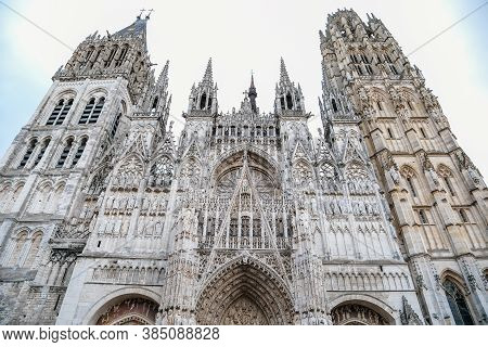 The Facade Of The Gothic Church Notre Dame De Rouen Cathedral, Rouen, Normandy, France, September 25
