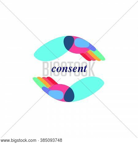Multicolor Overlapping Hands In A Circle Logo. Perfect Icon For A Consent Advertising, Friendship In