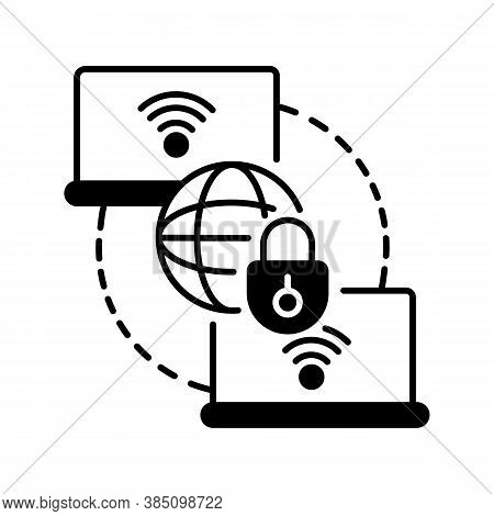 Private Wan Black Linear Icon. Secure Home Network. Safe Global Internet Connection For Remote Offic