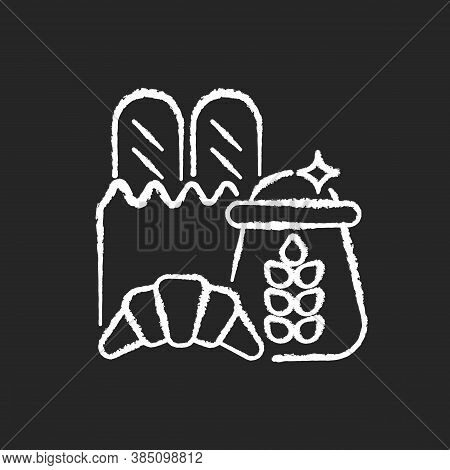 Carbohydrate Chalk White Icon On Black Background. Wheat Ingredient In Foodstuff. Nutritious Load. C