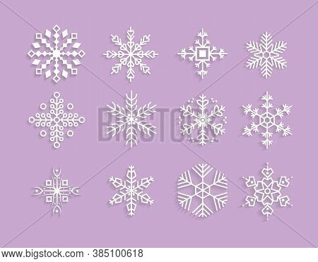 Set Of Cute Snowflakes. Snowflake Collection For Design Christmas And New Year Banner And Cards. Win