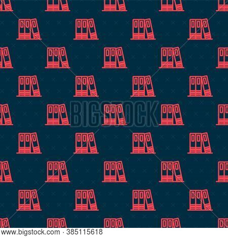 Red Line Office Folders With Papers And Documents Icon Isolated Seamless Pattern On Black Background