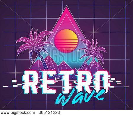 Retro Future, Slogan Give Me Back 80's, Futuristic Landscape, Mountains. Sci-fi Background. 80S Part