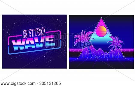 Retro Future, Slogan Give Me Back 80's, Futuristic Landscape, Mountains. Sci-fi Background. 80S Part