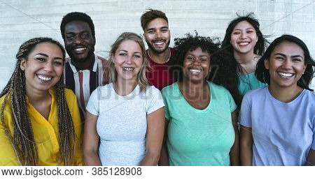 Group Multiracial Friends Having Fun Outdoor - Young People From Different Culture And Race - Divers