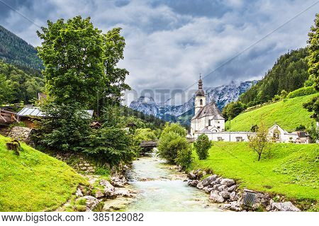 Parish Church Saint San Sebastian In Ramsau In The Berchtesgaden Alps, Germany.