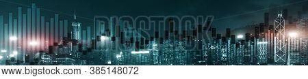 Website Header And Banner Of Hong Kong Cityscape With Skyscarapers. Trading And Stock Markets.