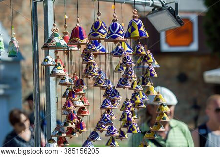 Gdansk, North Poland - August 14, 2020: Close Up Shot Of A Colorful Bells For Decoration Being Sold 