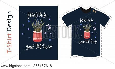 Vector T Shirt Design Vector Template For Kids And Adults. Lavender Detailed Illustration. Graphic T