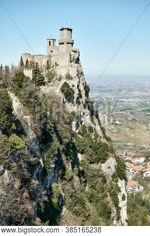 The First Tower of San Marino on Titano mount, Respublic of San Marino. Landscape