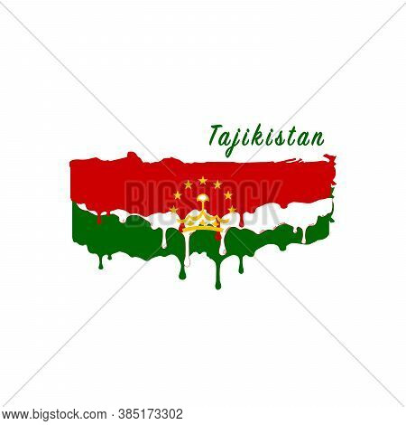 Painted Tajikistan Flag, Tajikistan Flag Paint Drips. Stock Vector Illustration Isolated On White Ba