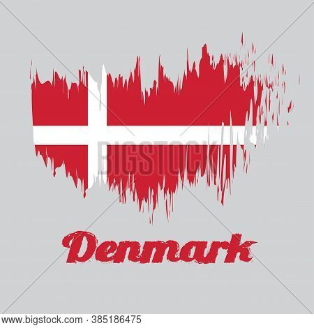 Brush Style Color Flag Of Denmark, Red With A White Scandinavian Cross That Extends To The Edges Of 