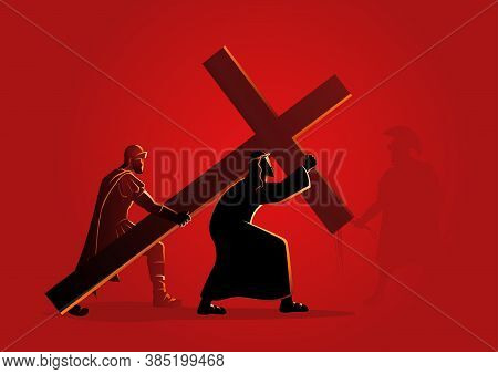 Biblical Vector Illustration Series. Way Of The Cross Or Stations Of The Cross, Second Station, Jesu