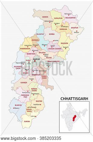 Administrative And Political Map Of Indian State Of Chhattisgarh, India