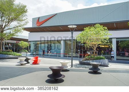 Samut Prakan, Thailand - July 28, 2020: Nike Shop In Siam Premium Outlets Bangkok. Nike Is One Of Th