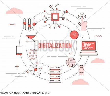 Digitalization Technology Concept With Icon Set Template Banner With Modern Orange Color Style