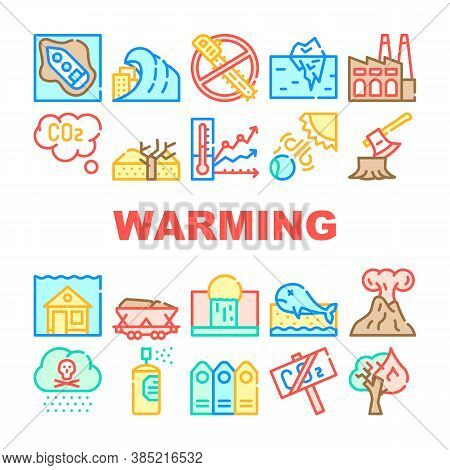 Global Warming Problem Collection Icons Set Vector