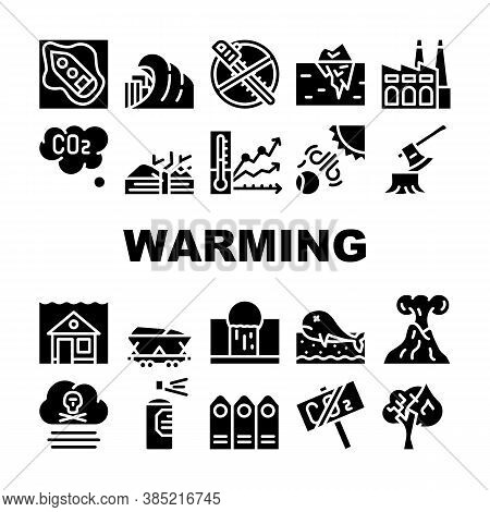 Global Warming Problem Collection Icons Set Vector