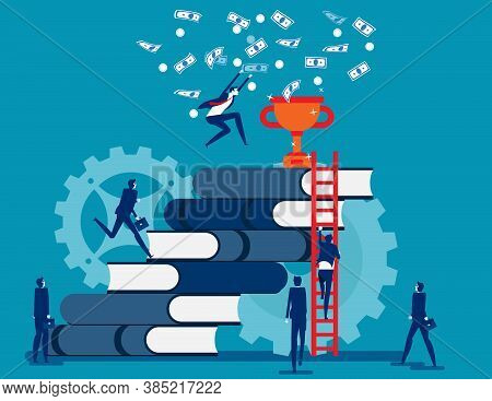 Growth In Career Ladder. Success In Work Concept. Stack Of Books