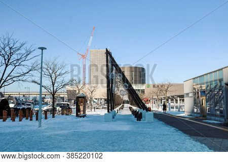 Hakodate, Hokkaido, Japan - December 2019: View Of Modern Architect From In Front Of Hakodate Jr Tra
