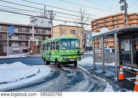 Sapporo, Hokkaido, Japan - December 2019 : Bus Service Brings Tourists To Take The Cable Car (ropewa