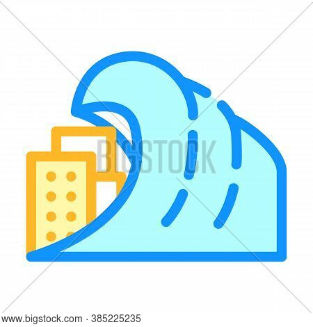 Tsunami Problem Color Icon Vector Symbol Illustration