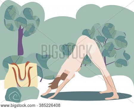 Young Woman Exersizes Yoga In A Park