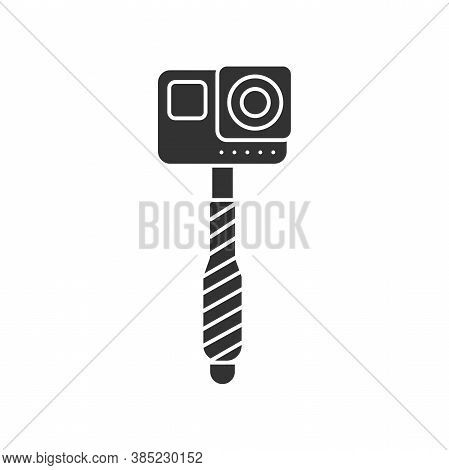 Selfie Stick Black Glyph Icon. Action Camera And Monopod Concept. Blogger Tool. Pictogram For Web Pa