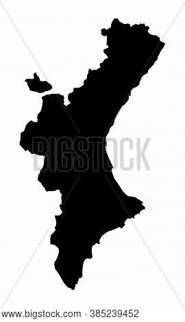 The Valencian Community Region Dark Silhouette Map Isolated On White Background, Spain