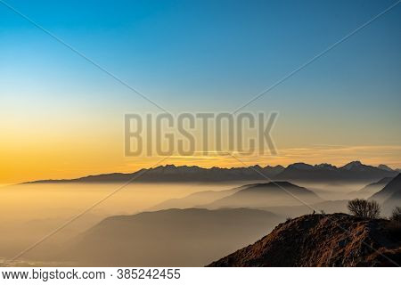 Winter Sunset From An Alpine Peak Of Friuli-venezia Giulia