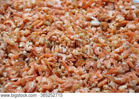 Heap Of Dried Salted Prawn, Dried Shrimp Are Shrimp That Have Been Sun-dried And Shrunk To A Thumbna