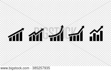 Growing Grap Icon Set. Business Growth Success Chart With Arrow. Vector On Isolated Transparent Back