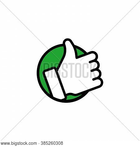 Thumb Up Vector Icon In Circle. Contour Flat Symbol. Stock Vector Illustration Isolated On White Bac