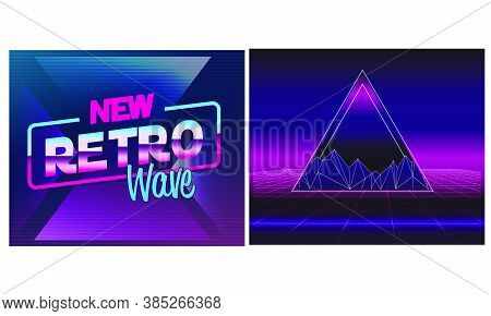 Retro Future, Slogan Give Me Back 80's, Futuristic Landscape, Mountains. Sci-fi Background. 80S Part