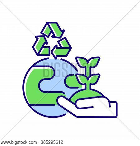 Environmental Improvement Rgb Color Icon. Planet Protection. Recycle Resources. Growing Sprout With 