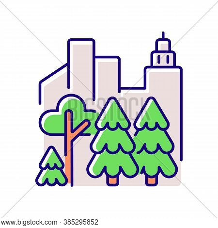 Urban Forest Rgb Color Icon. Public City Park. Tree Grow In Town District. Modern Eco Friendly Locat
