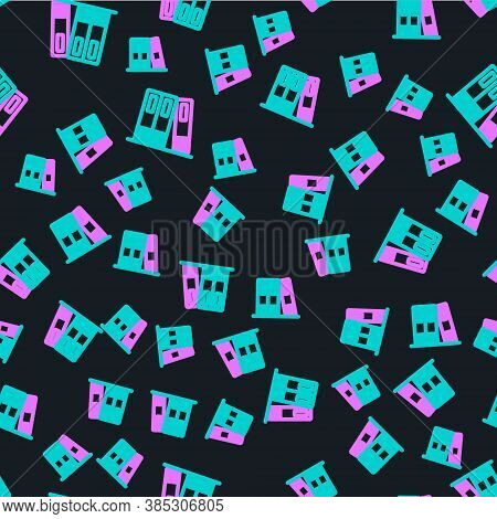 Line Office Folders With Papers And Documents Icon Isolated Seamless Pattern On Black Background. Of
