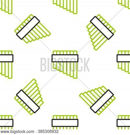 Line Pan Flute Icon Isolated Seamless Pattern On White Background. Traditional Peruvian Musical Inst