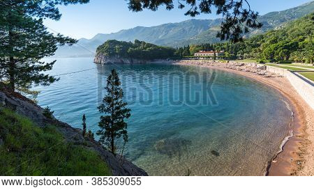 View Of The Beach Milocher And Clear Sea. Montenegro, Europe.