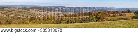 Autumn Panorama From Bohemian And Moravian Highland, Vecov Village, Zdarske Vrchy,  Czech Republic