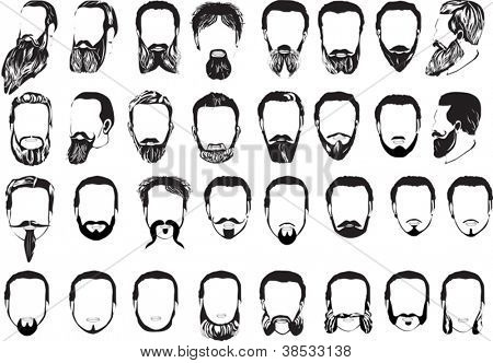 illustration with men beard collection isolated on white background