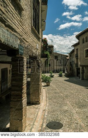 Alquezar, Spain - June 17, 2020: Main Square (plaza Mayor) Of Alquezar, With Typical Rural Houses, A