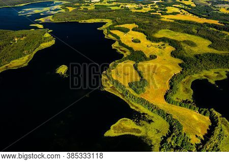 Top View Of The Snudy And Strusto Lakes In The Braslav Lakes National Park, The Most Beautiful Lakes