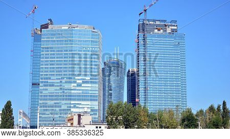 Warsaw, Poland. 14 September 2020. Roundabout Daszynski. New Skyscrapers In The Financial District O