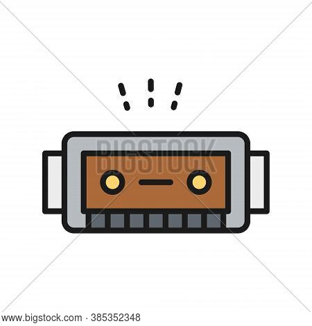 Harmonica, Music Instrument Flat Color Line Icon.