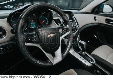Novosibirsk, Russia - September 12, 2020  Chevrolet Cruze, Cockpit Interior Cabin Details, Speedomet